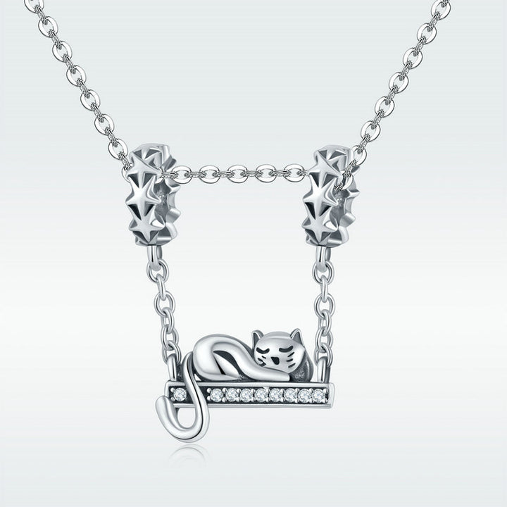 Sleepy Cat Chain Charm in 925 Sterling Silver - Aspect Jewellery