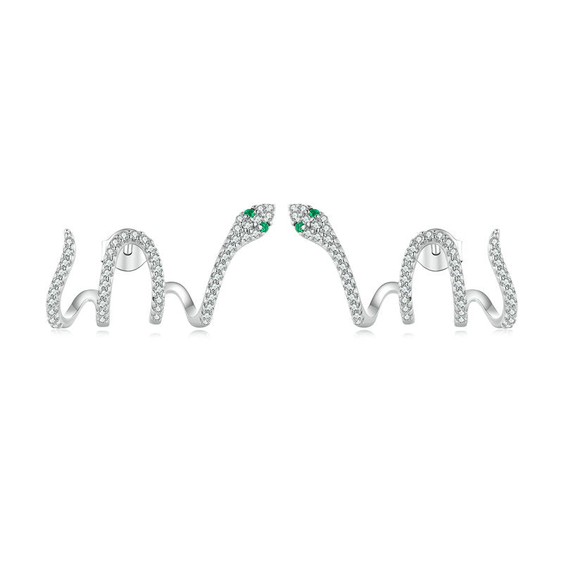 Snake Stud Earrings in 925 Sterling Silver with Cubic Zirconia - Aspect Jewellery