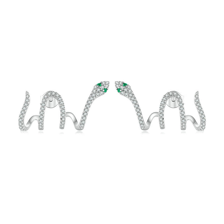 Snake Stud Earrings in 925 Sterling Silver with Cubic Zirconia - Aspect Jewellery