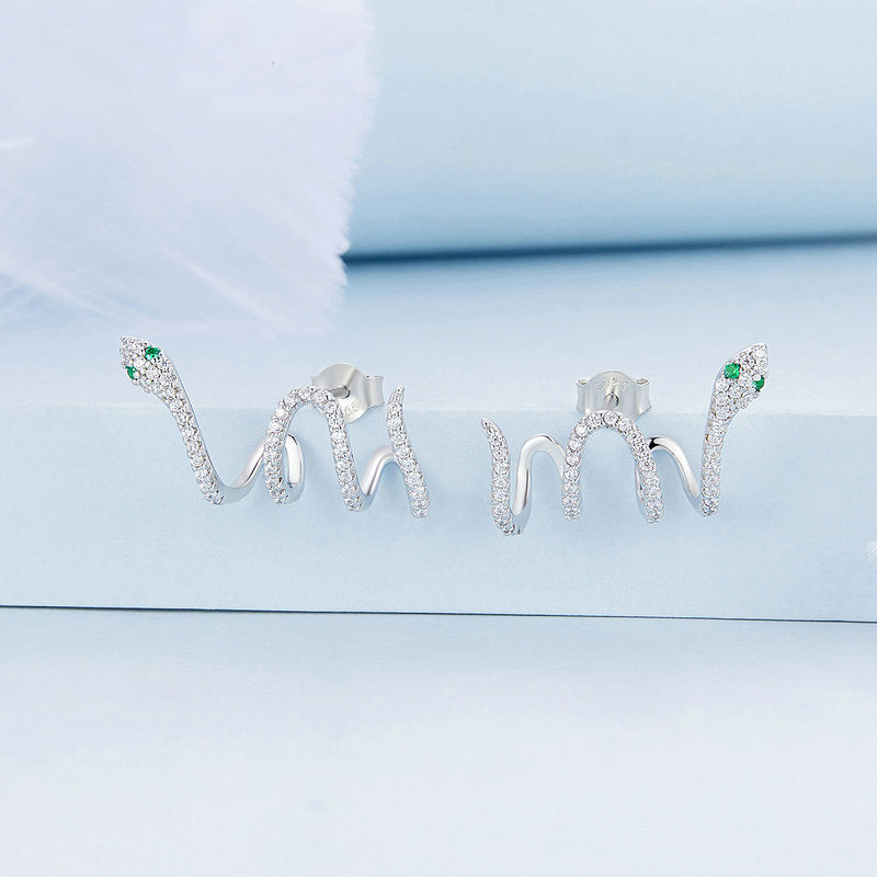 Snake Stud Earrings in 925 Sterling Silver with Cubic Zirconia - Aspect Jewellery