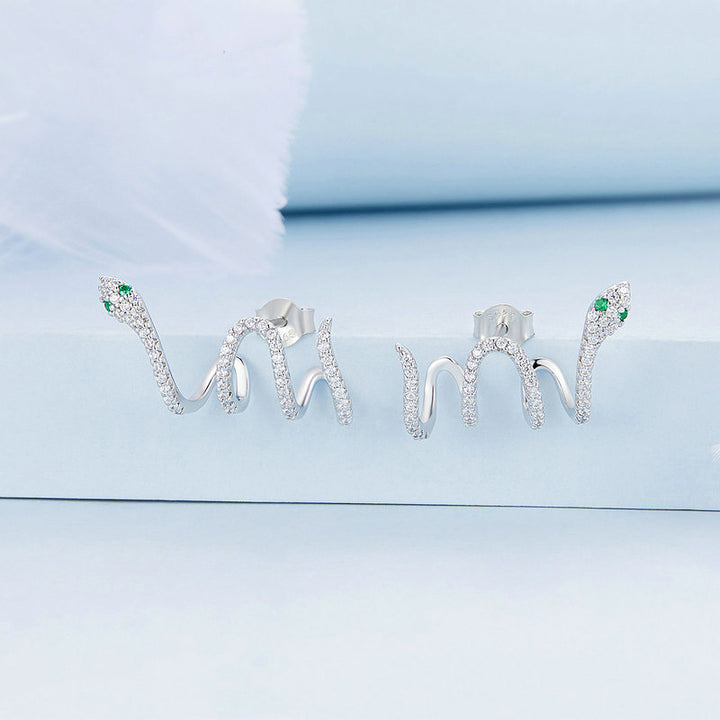 Snake Stud Earrings in 925 Sterling Silver with Cubic Zirconia - Aspect Jewellery