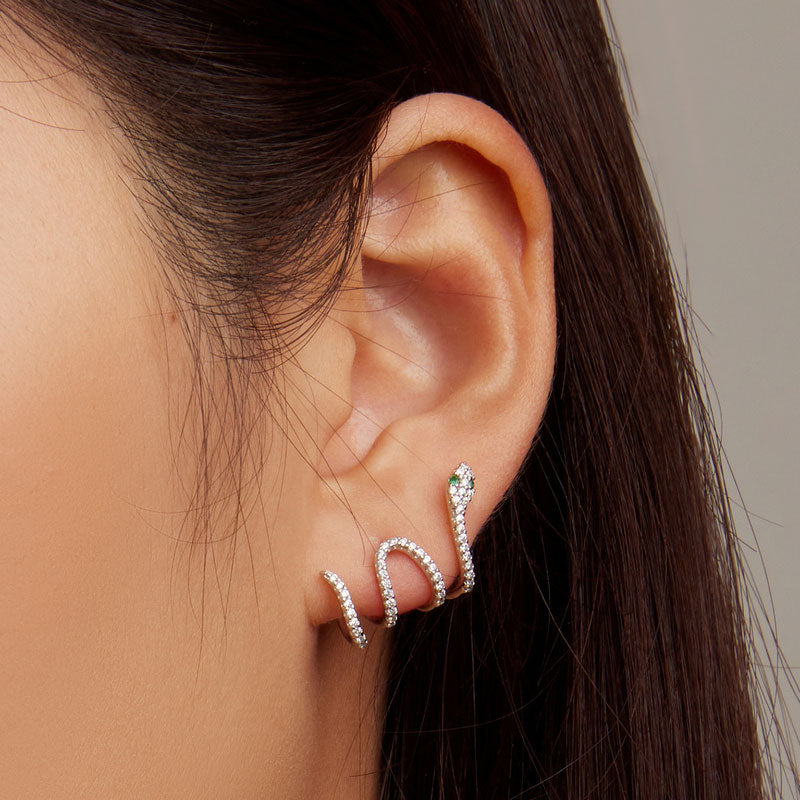 Snake Stud Earrings in 925 Sterling Silver with Cubic Zirconia - Aspect Jewellery