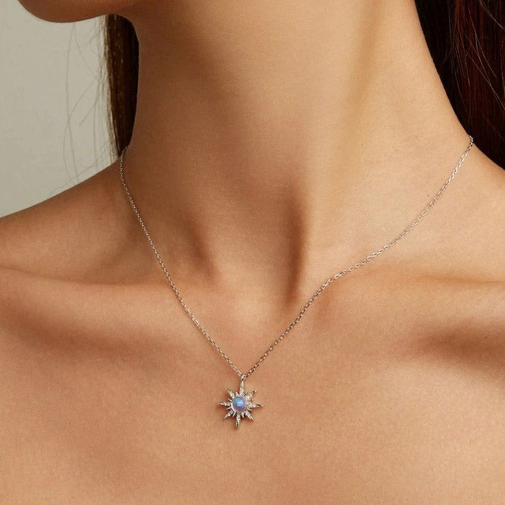 Star Necklace with Moonstone Pendant 925 Silver - Aspect Jewellery