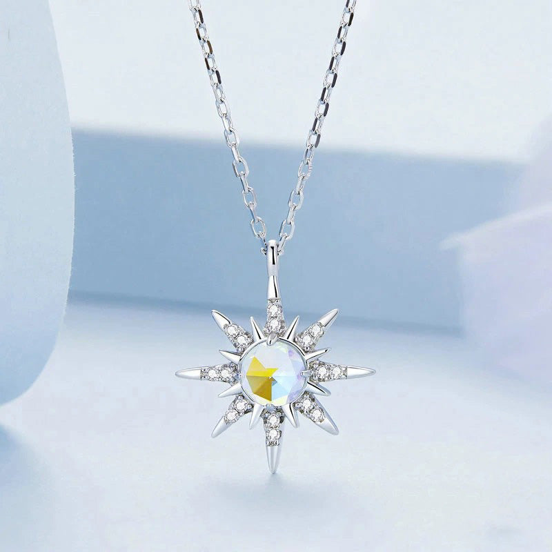 Star Necklace with Moonstone Pendant 925 Silver - Aspect Jewellery