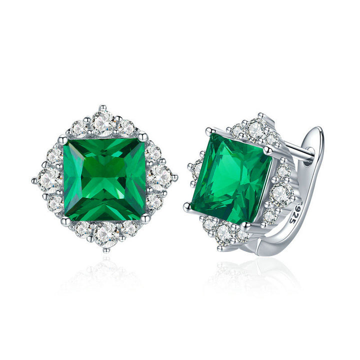 Square Green Zircon Stud Earrings in 925 Sterling Silver - Aspect Jewellery