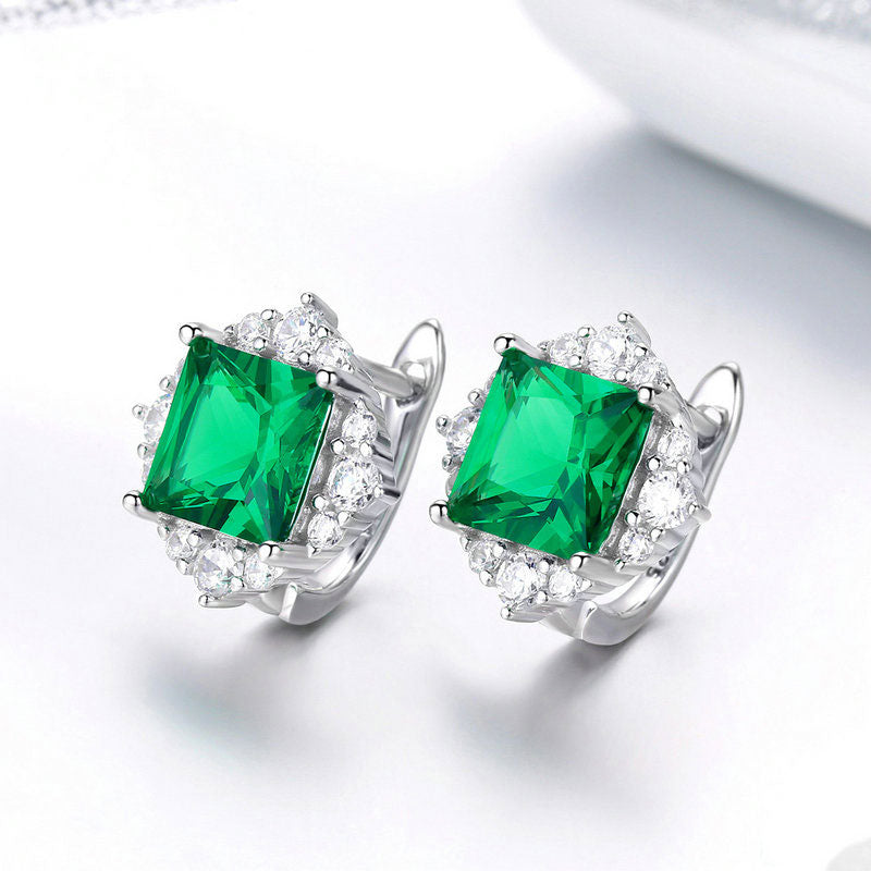 Square Green Zircon Stud Earrings in 925 Sterling Silver - Aspect Jewellery