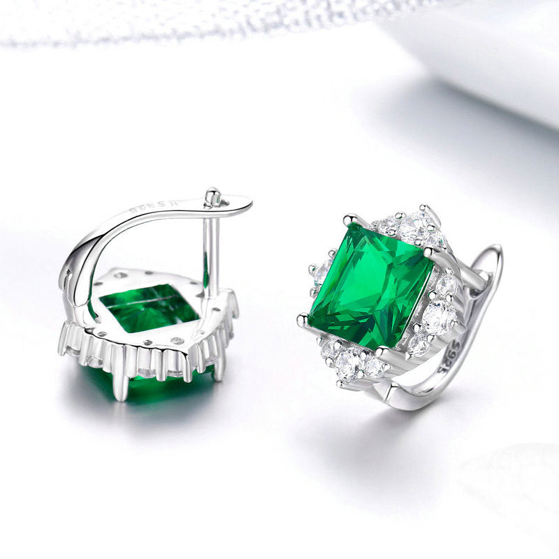 Square Green Zircon Stud Earrings in 925 Sterling Silver - Aspect Jewellery