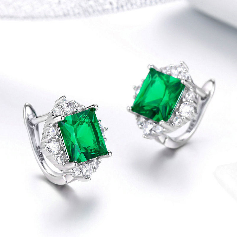 Square Green Zircon Stud Earrings in 925 Sterling Silver - Aspect Jewellery