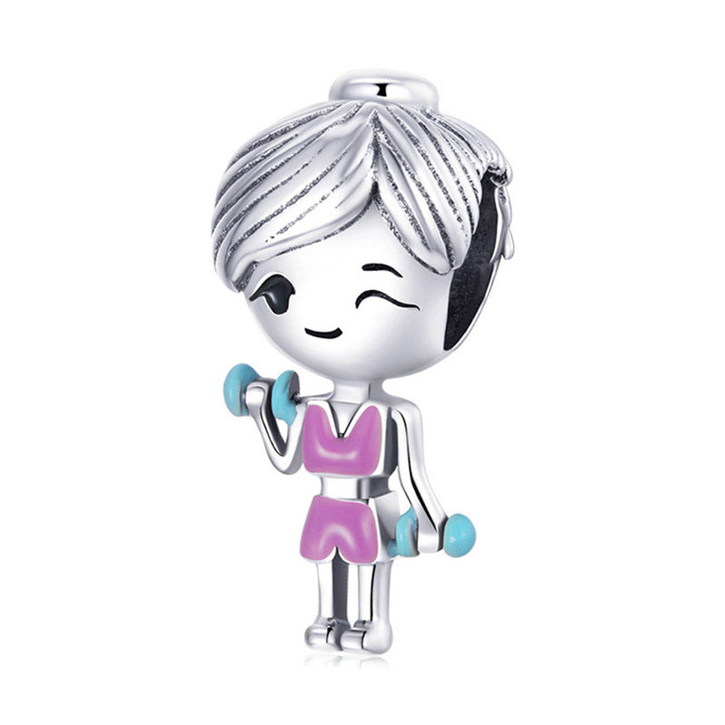 Workout Gym Girl Charm in 925 Sterling Silver - Aspect Jewellery