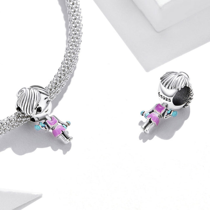 Workout Gym Girl Charm in 925 Sterling Silver - Aspect Jewellery