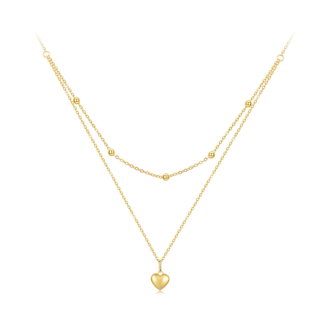 Double Layer Heart Necklace in 925 Sterling Silver Gold Plated - Aspect Jewellery#color_gold